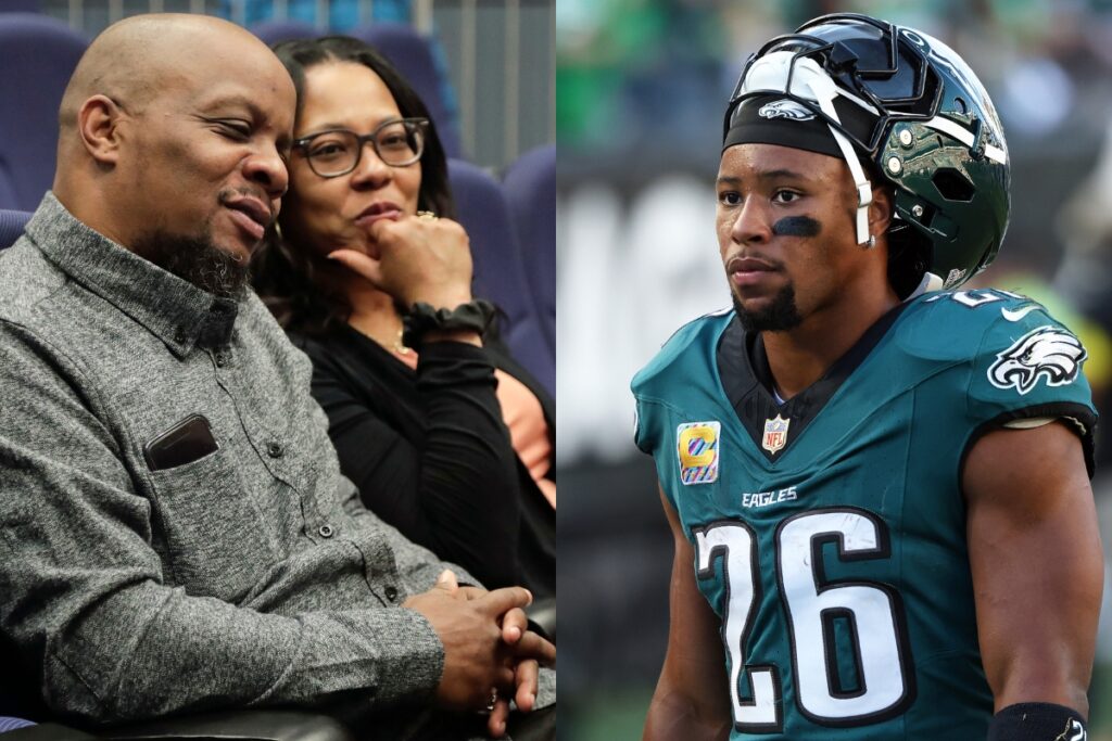 Tonya Johnson and Alibay Barkley (left) [AP Photo/Julie Jacobson], parents of Philadelphia Eagles running back Saquon Barkley (right) [AP Photo/Daniel Kucin Jr.].