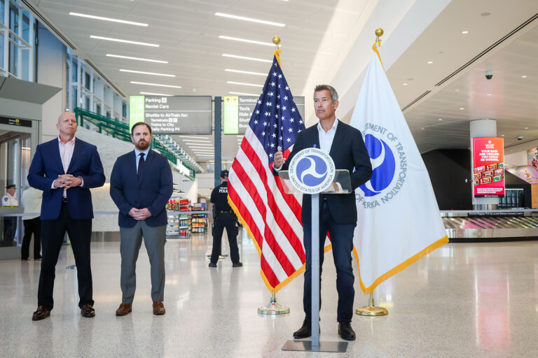 Transportation Secretary Sean Duffy speaks at Newark Liberty International Airport in New Jersey