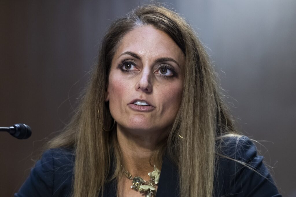 Senate Texas Abortion Jennifer Mascott testifies during a Senate Judiciary Committee hearing on Texas' abortion ban, in Washington, D.C., on September 29, 2021.