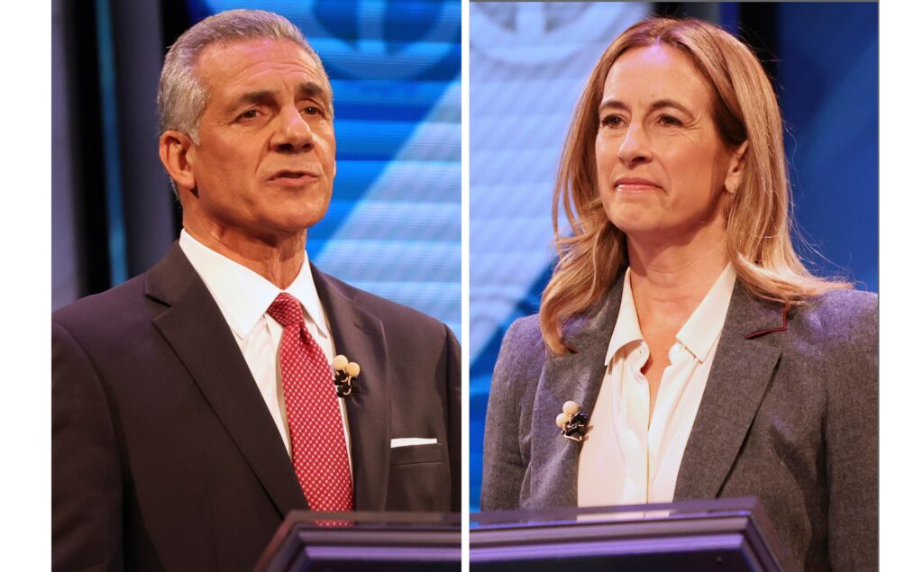 side-by-side photos of Mikie Sherrill and Jack Ciattarelli
