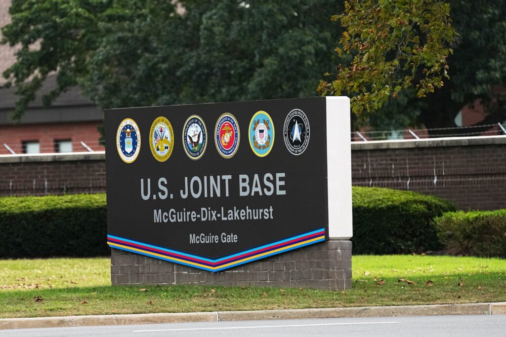 Military Base Lockdown New Jersey A sign at the entrance to the base
