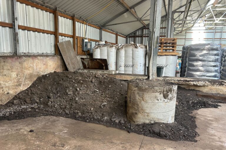 A large pile of hydrochar inside the plant