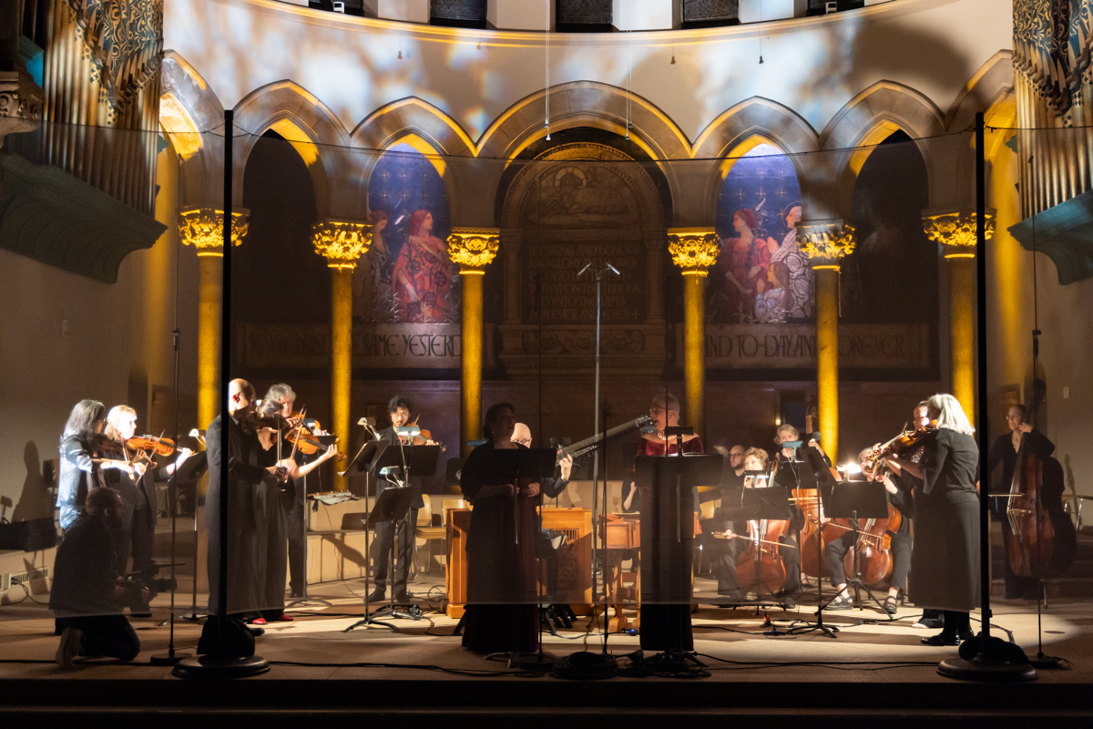 Tempesta di Mare Baroque orchestra rehearses in the Philadelphia Episcopal Cathedral