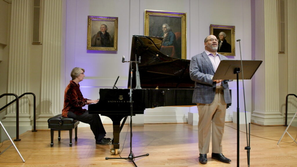 2025 09 08-e lee-jennifer blyth james martin-philadelphia american philosophical society-pursuit of happiness song cycle rehearsal Pianist Jennifer Blyth and baritone James Martin performing