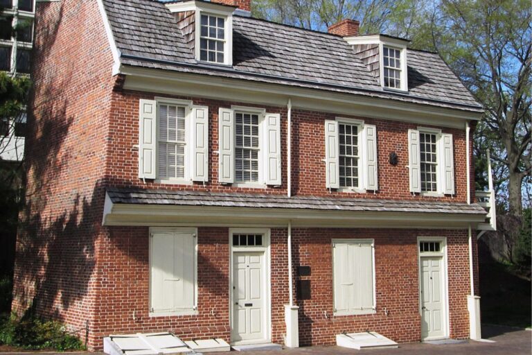 A Man Full of Trouble Tavern at 127 Spruce Street near the corner of S. 2nd Street in the Society Hill neighborhood of Philadelphia was built in 1759. (Sources: 