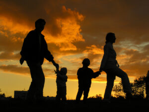 family of four sunset
