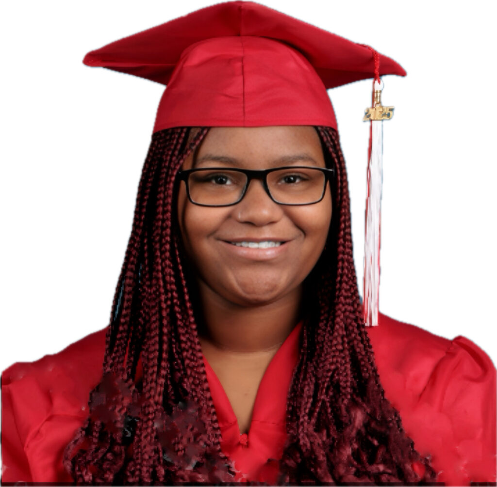 Ny'esha James smiles in a cap and gown