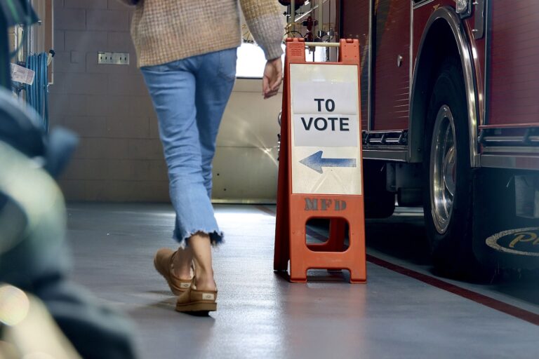 A voter arrives at the Moorestown Township Fire Station to cast a ballot in the 2025 general election.