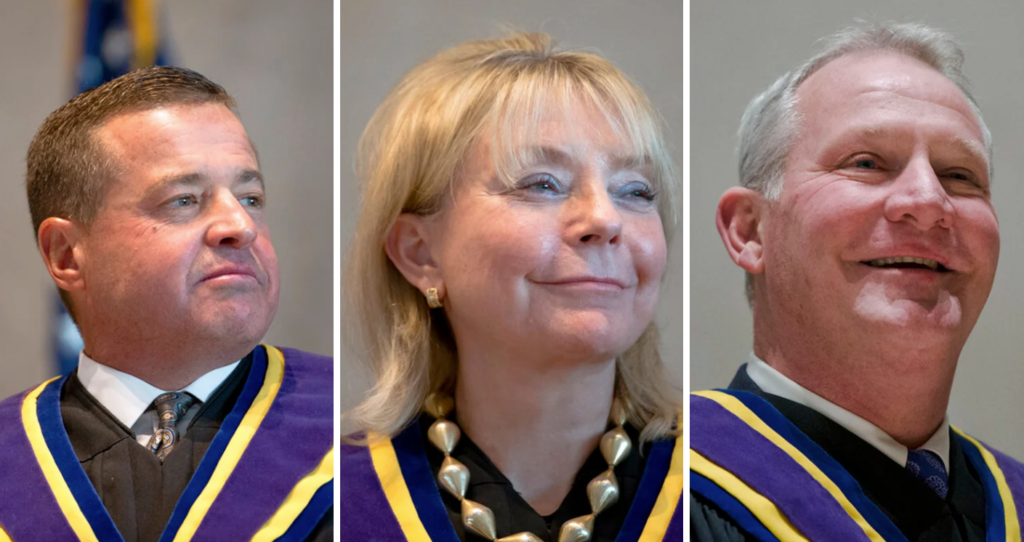 election-pa-state-supreme-court-retention-david-wecht-christine-donahue-kevin-dougherty From left to right: Pennsylvania Supreme Court Justices David Wecht, Christine Donohue, and Kevin Dougherty