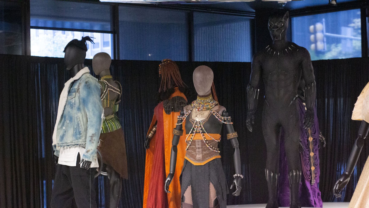 A display of costumes Ruth Carter worked on