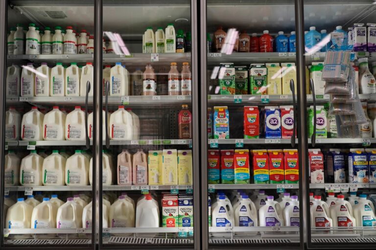 Dairy products, which are covered by the USDA Supplemental Nutrition Assistance Program (SNAP), is displayed for sale at a grocery store Friday, Oct. 31, 2025.