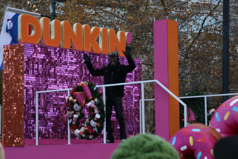 Man on Dunkin Float at 2025 Thanksgiving Day Parade