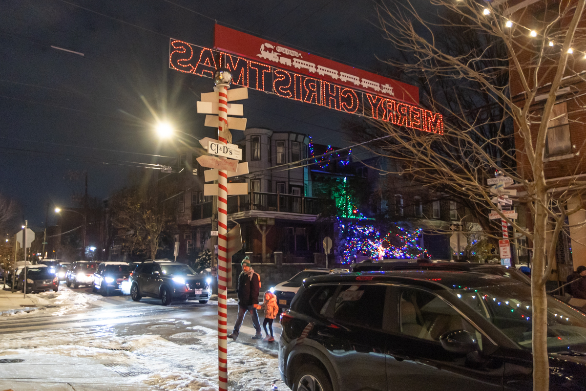 Cars line up to see the Miracle on South 13th Street light display