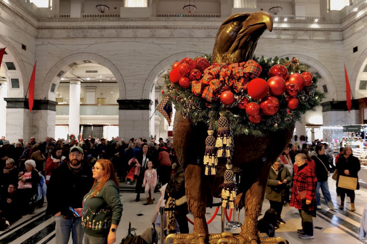 The bronze eagle in the Grand Court at the Wanamaker Building