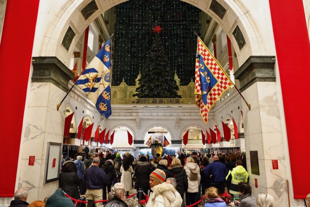 Visitors fill the Grand Court at the Wanamaker Building