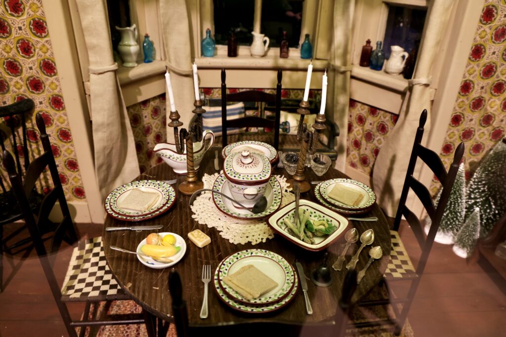 2025 12 18-e lee-chadds ford pa brandywine museum-dollhouse exhibit ann wyeth mccoy dollhouse dining room The dining room of the Ann Wyeth McCoy dollhouse from 1966.