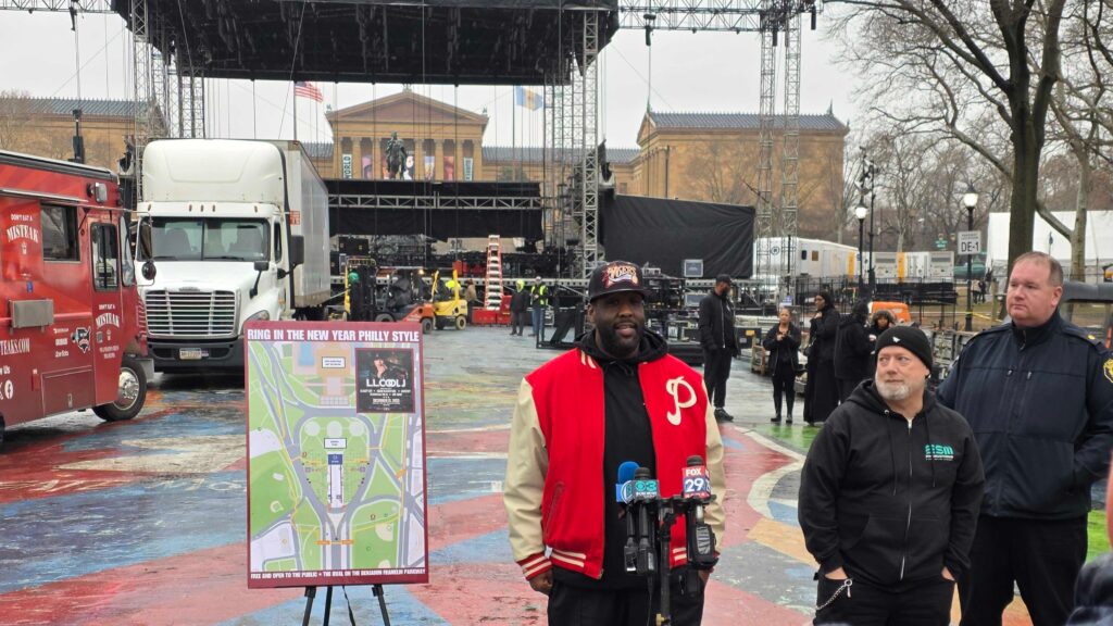 2025-12-29-philadelphia-new-years-eve-concert-preparation Adam Blackstone and Scott Mirkin at a press conference