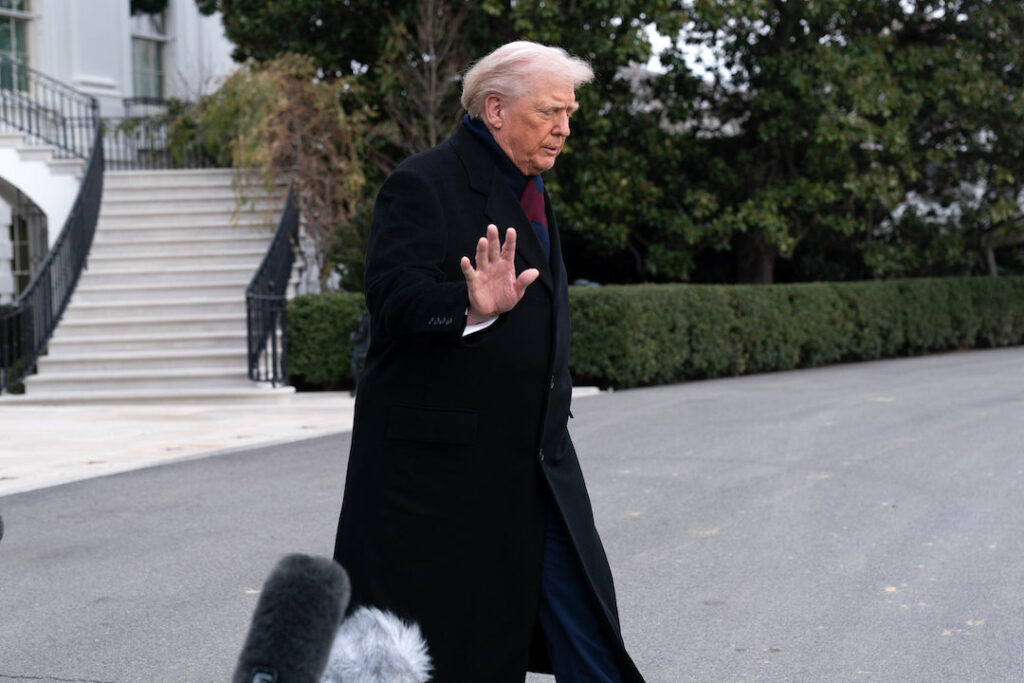 Trump Army Navy Football President Donald Trump waves to reporters as he departs from the South Lawn of the White House, Saturday, Dec. 13, 2025. (AP Photo/Jose Luis Magana)