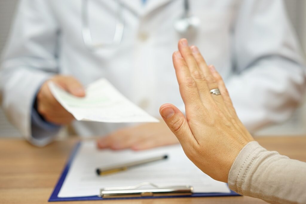 patient is refusing medical prescription for disease A patient is refusing a medical prescription. (Bigstock)