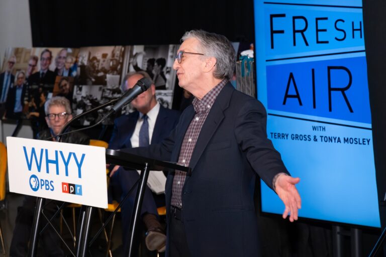 Fresh Air Co-Executive Producer Danny Miller speaks at a retirement event