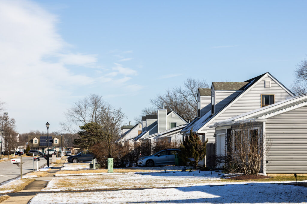 A residential block with several homes on it