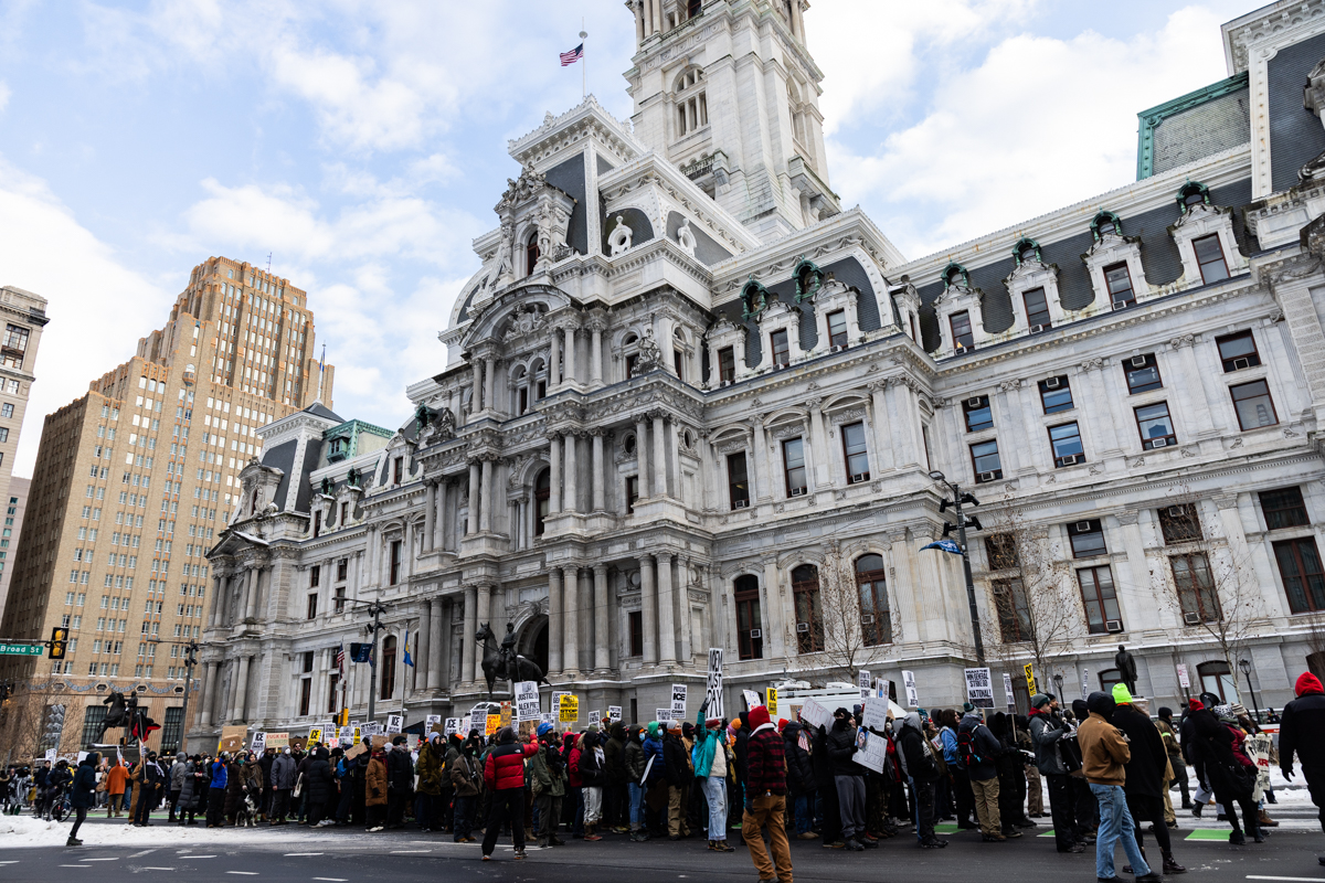 Protesters outside City Hall