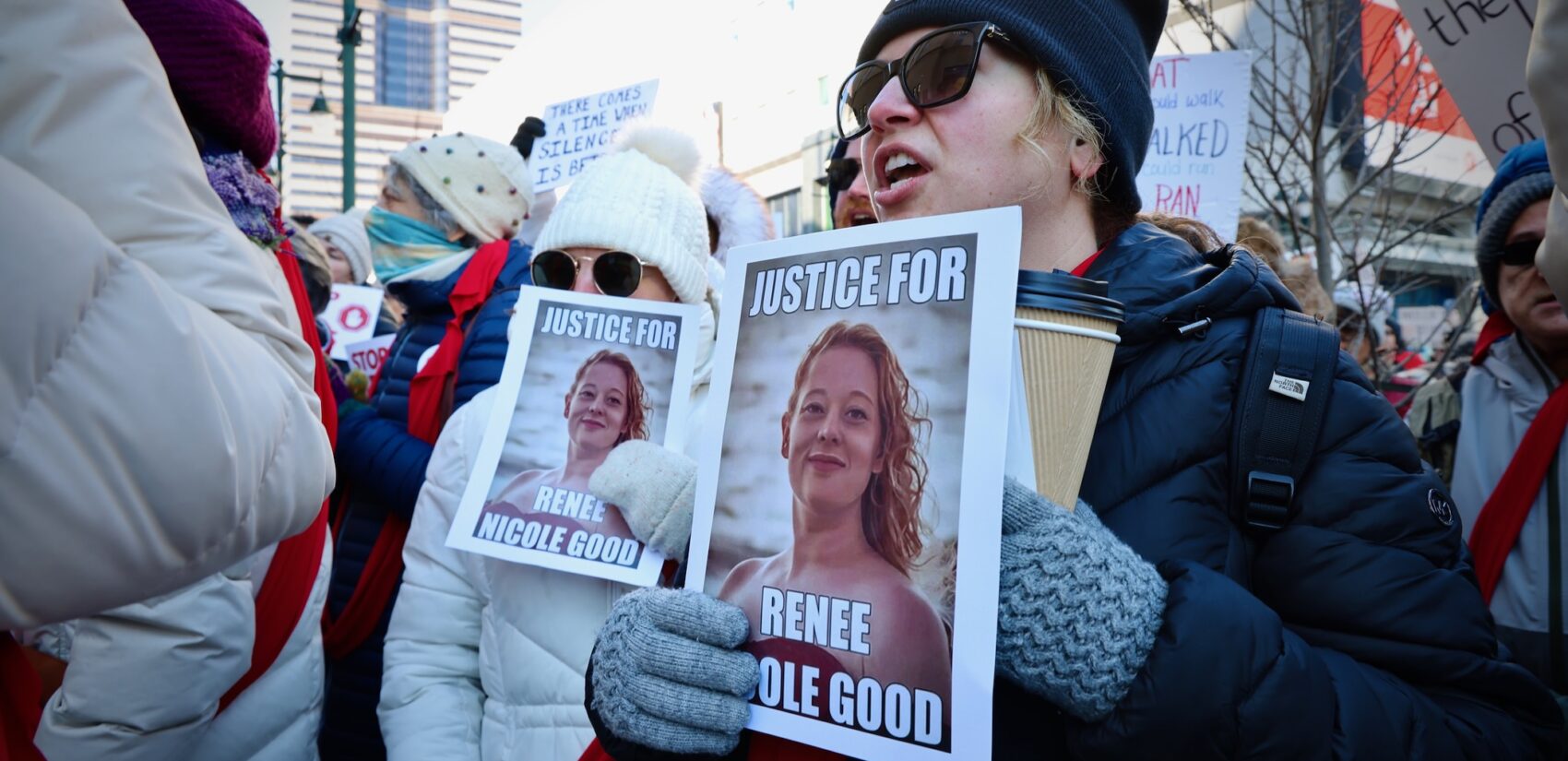 Protesters sing and chant outside the Philadelphia Immigration Court at 9th and Market streets