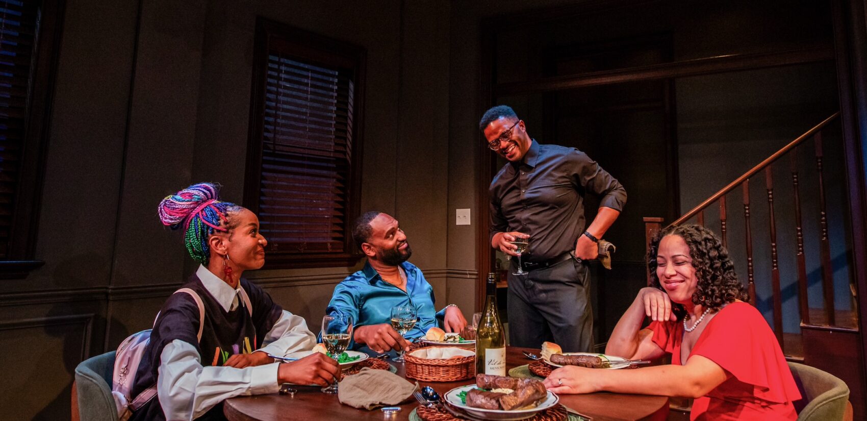 The cast of Arden Theatre Company’s 2026 production of Good Bones (from left), Kishia Nixon (Carmen) Walter DeShields (Roy), Newton Buchannan (Travis) and Taysha Marie Canales (Aisha). (Ashley Smith/Wide Eyed Studios)