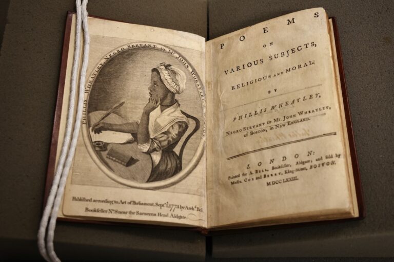 Display of signed first edition of ''Poems on Various Subjects: Religious and Moral''