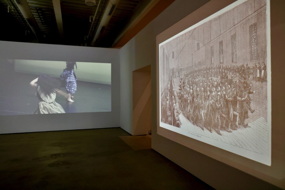 Footage of a 2022 performance of Reggie Wilson's ''Power' on display