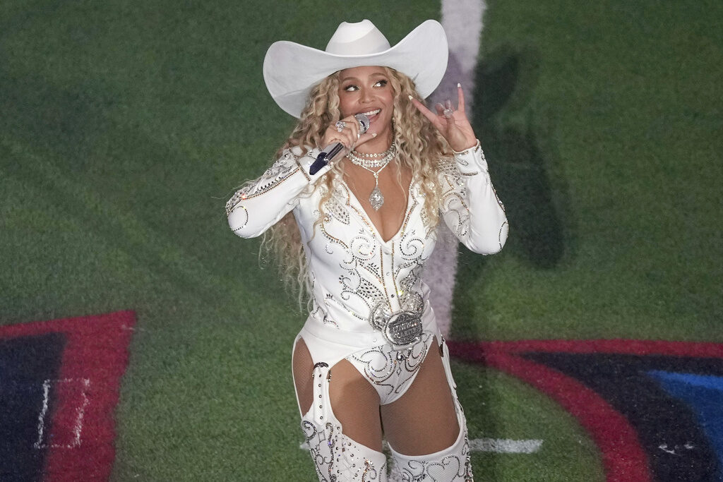 Beyoncé performs during halftime of an NFL football game