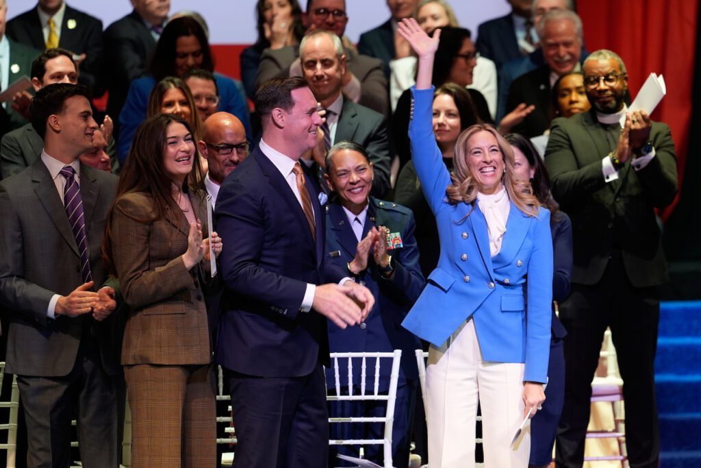 New Jersey Governor People stand and applaud for New Jersey Gov. Mikie Sherrill