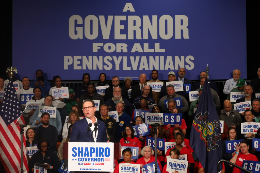 Shapiro02 Gov. Josh Shapiro speaks to the crowd at a reelection campaign rally in North Philly.