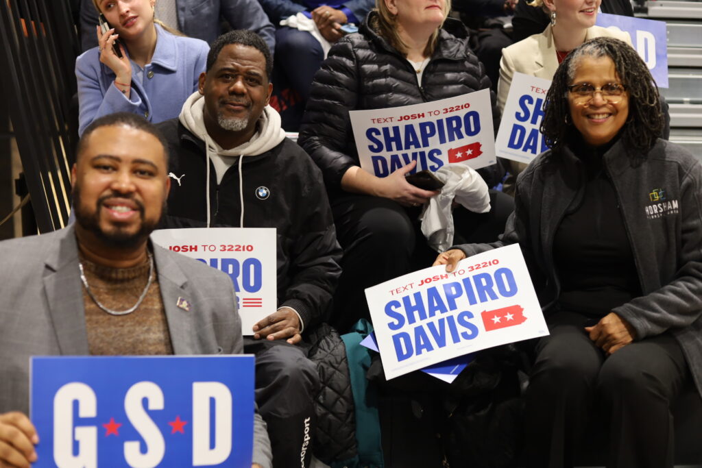 Supporters of Gov. Josh Shapiro rally during the governor’s first reelection campaign rally in Philadelphia.