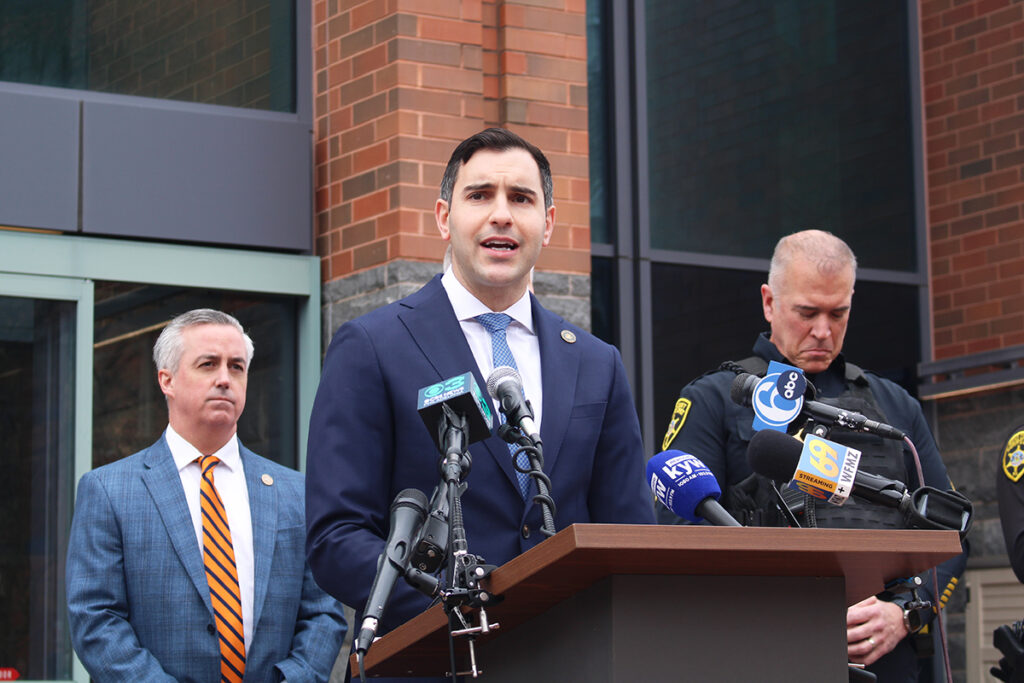 ceisler-ice-agreement-2 Bucks County Sheriff Danny Ceisler speaks from a podium