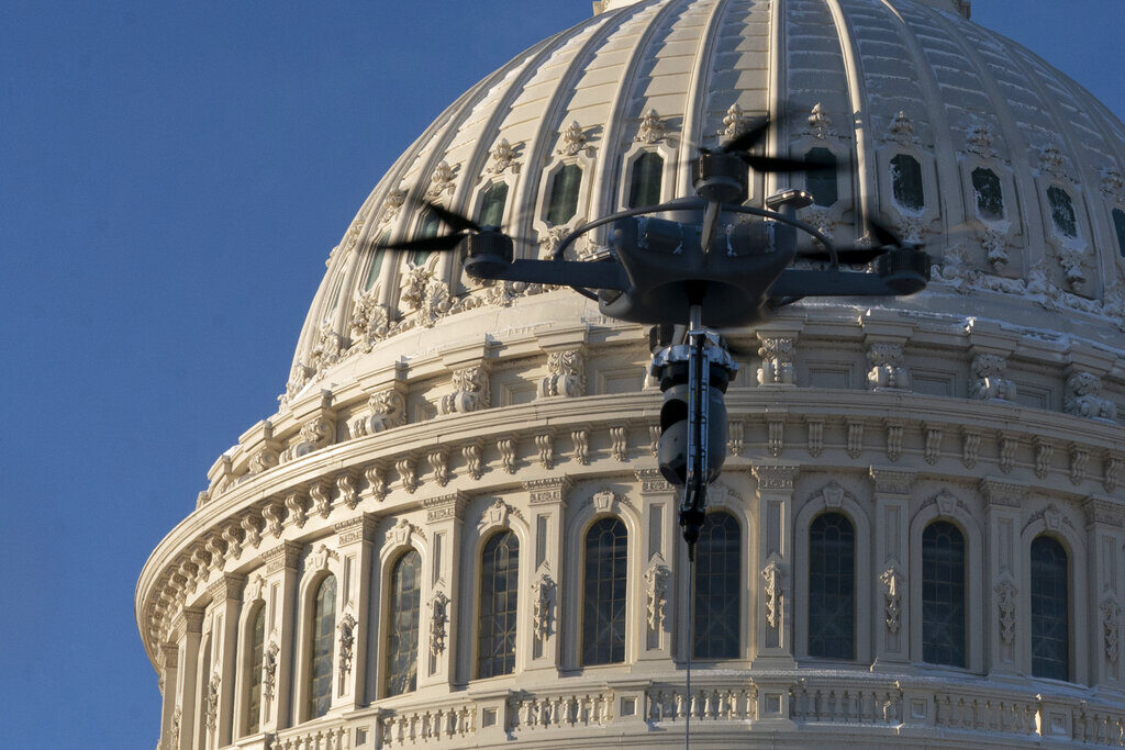 Capitol Drone A drone tethered to a truck hovers near the U.S. Capitol