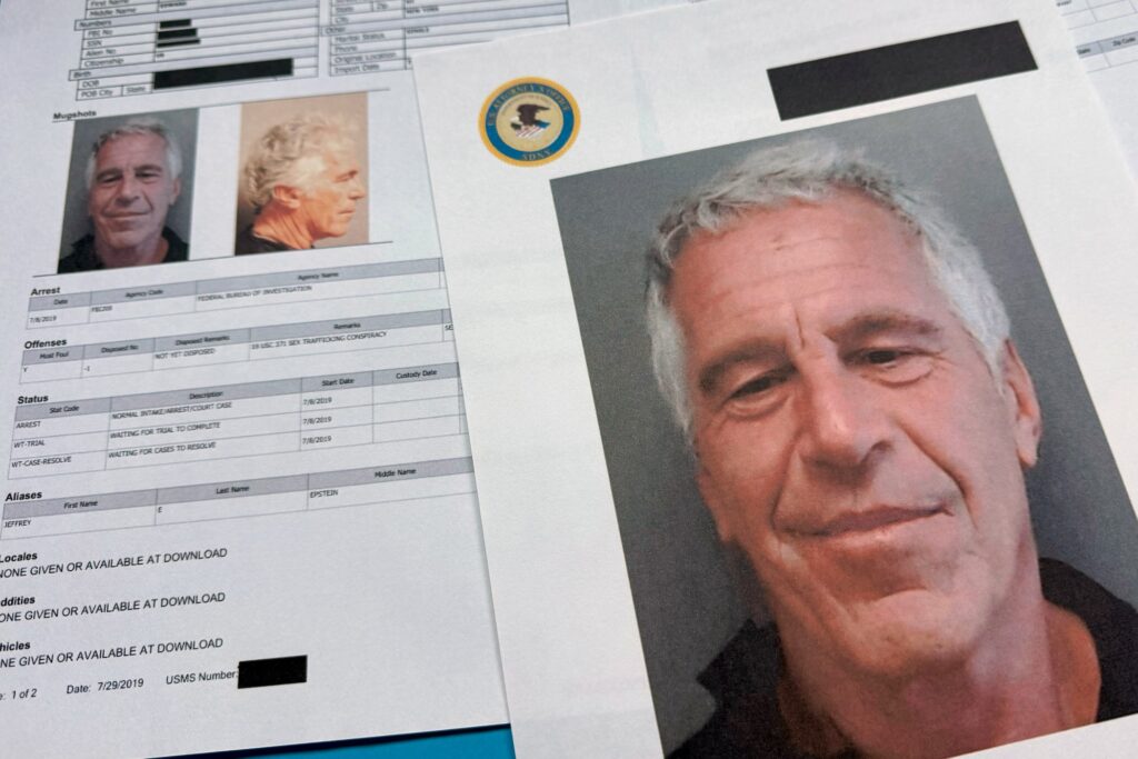 Justice Department Jeffrey Epstein Jeffrey Epstein's face is seen among documents in DOJ files