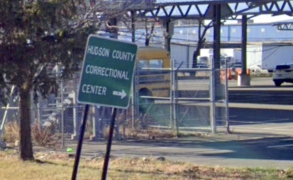 hudson-county-correctional-center-2026-01-06 A crooked sign points people to the Hudson County Correctional Center