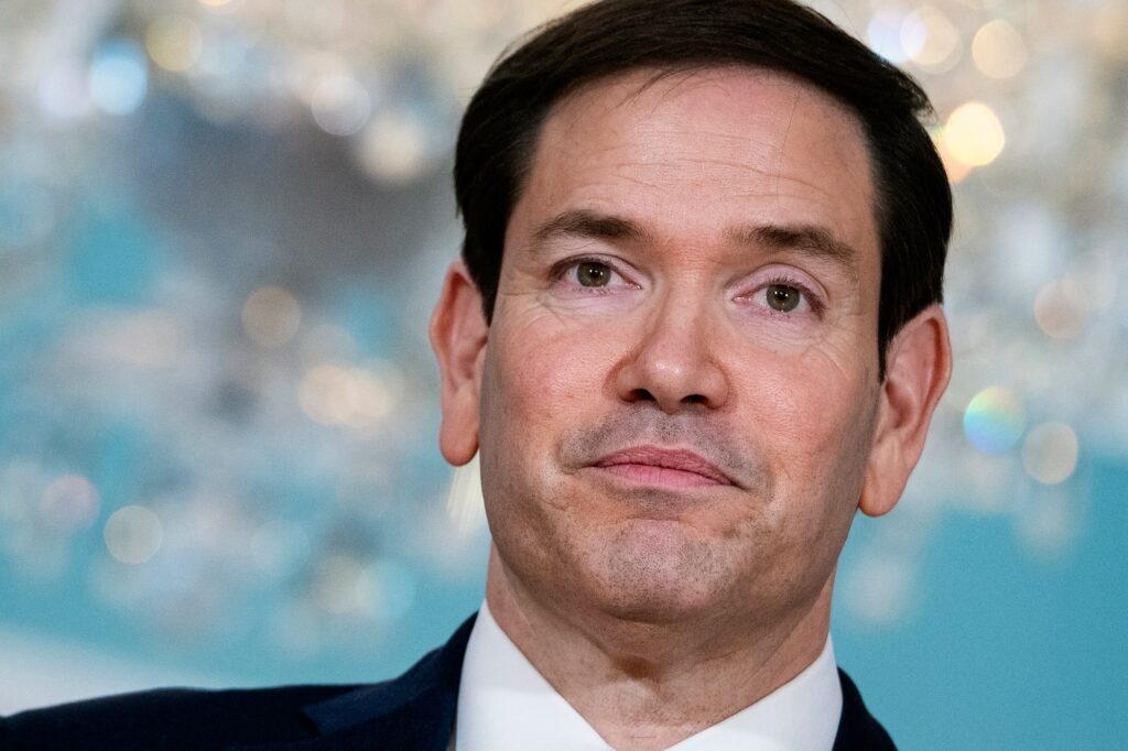 US Armenia Closeup photo of Marco Rubio as he speaks to reporters at a press conference