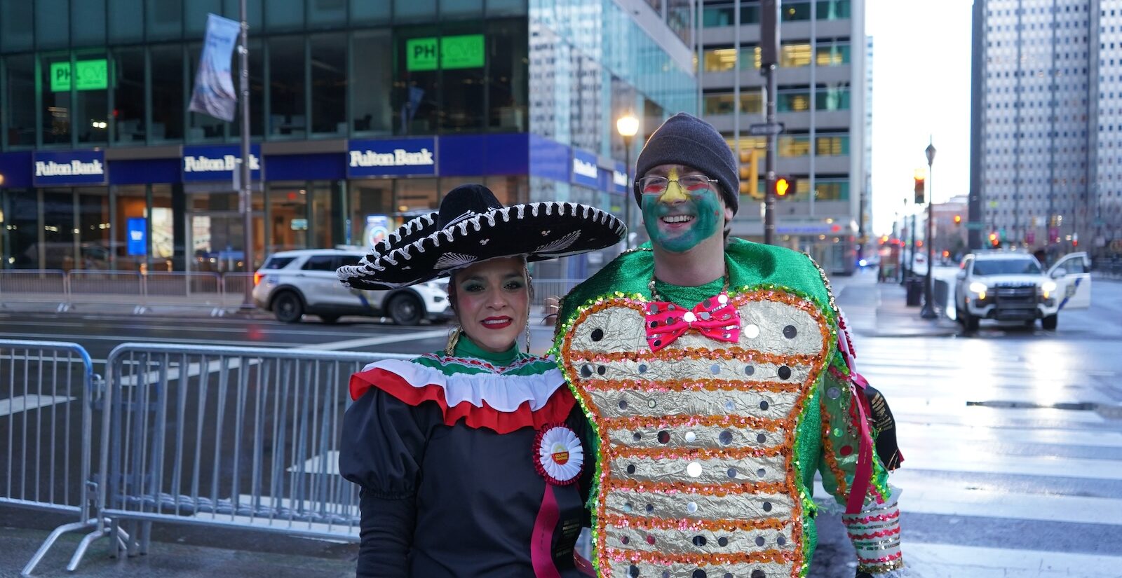 Danza Tonantzin director Pamela Plata poses with Golden Sunrise secretary Mike Carwile.