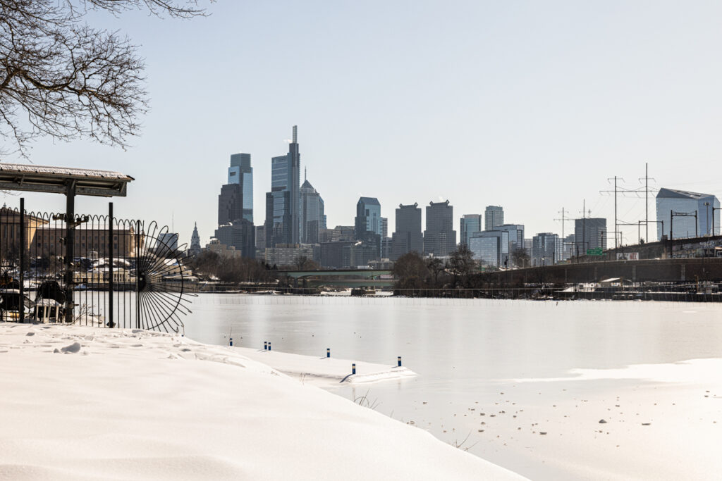 philadelphia-snow-cleanup-kp-012826-04 The Philadelphia skyline seen from the banks of the Schuylkill River