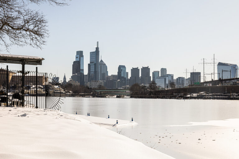 The Philadelphia skyline seen from the banks of the Schuylkill River