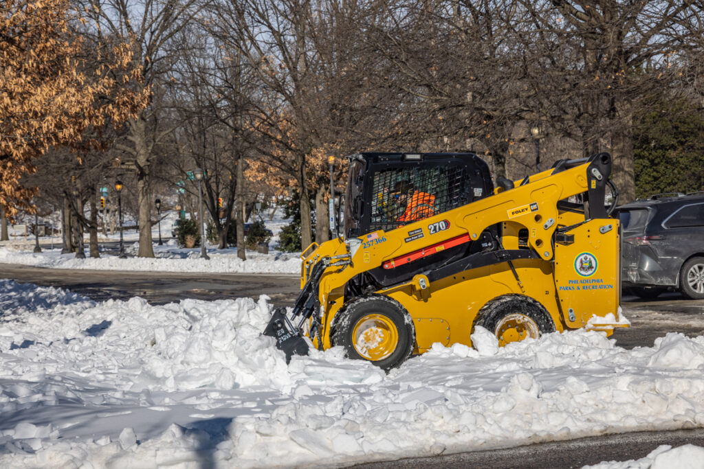 philadelphia-snow-cleanup-kp-012826-07 Philadelphia Parks and Recreation uses equipment to clear snow