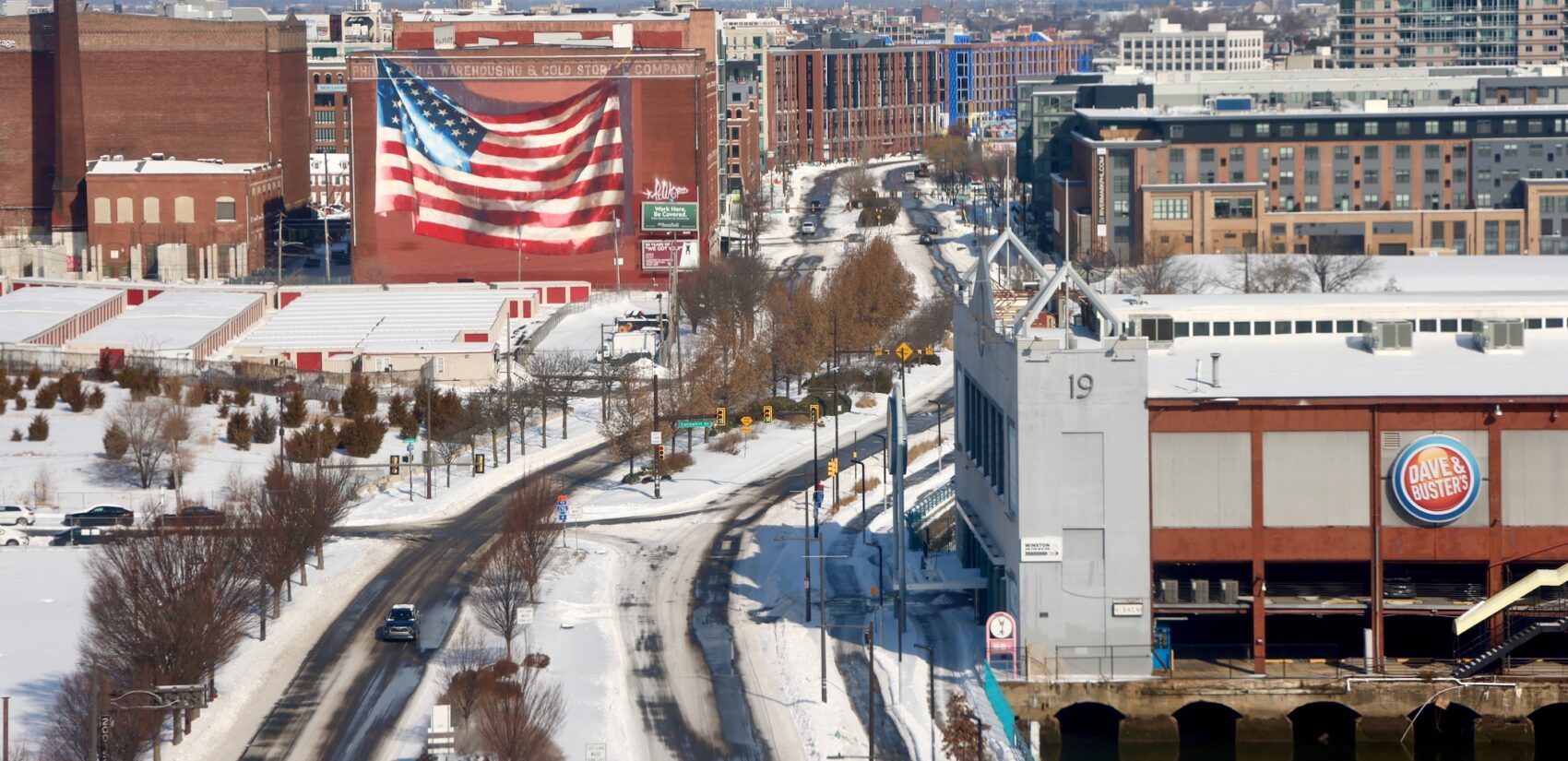 Snow still coats portions of Delaware Avenue in Philadelphia