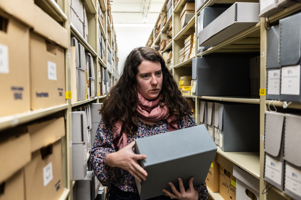 Annie Halliday holds a box