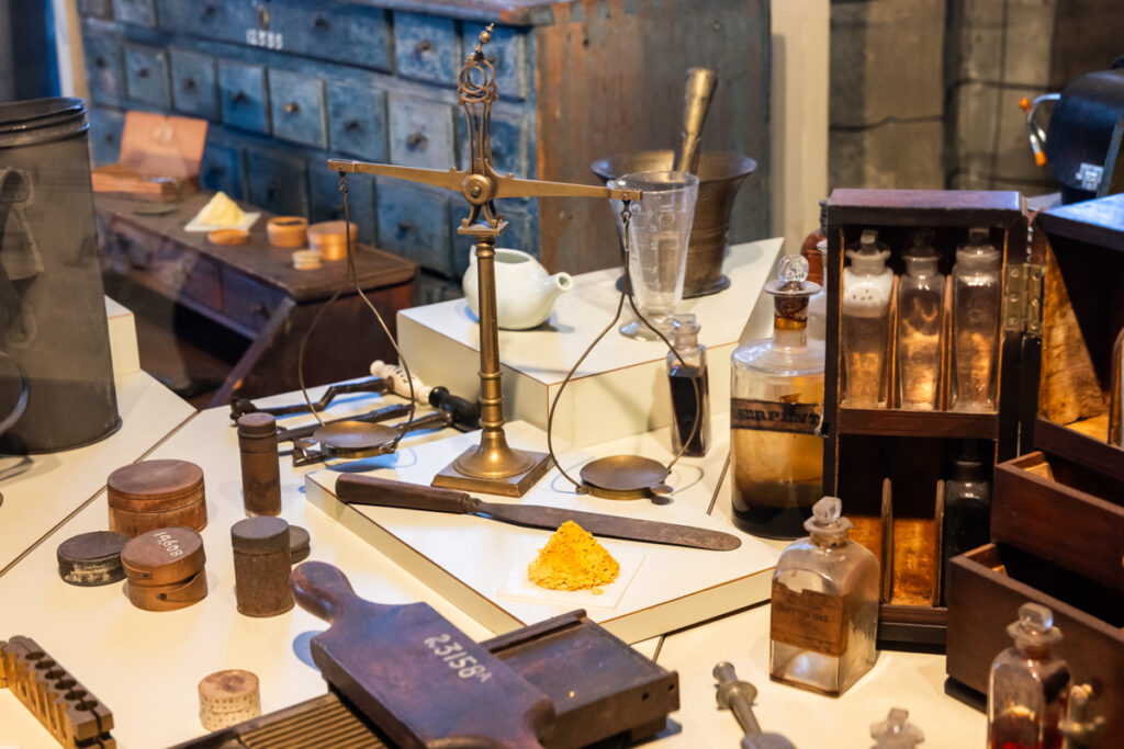 01 15 2026 k paynter medical artifacts at the mercer museum-9 Apothecary supplies on a table