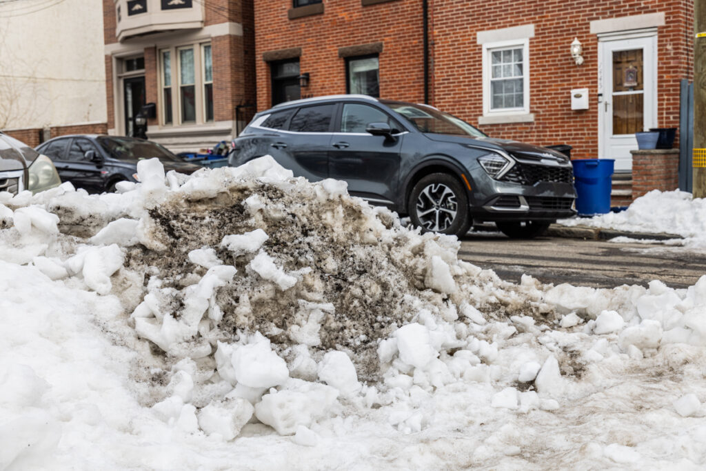 02 06 2026 k paynter forever snow A pile of snow sits on the side of a road in Philadelphia