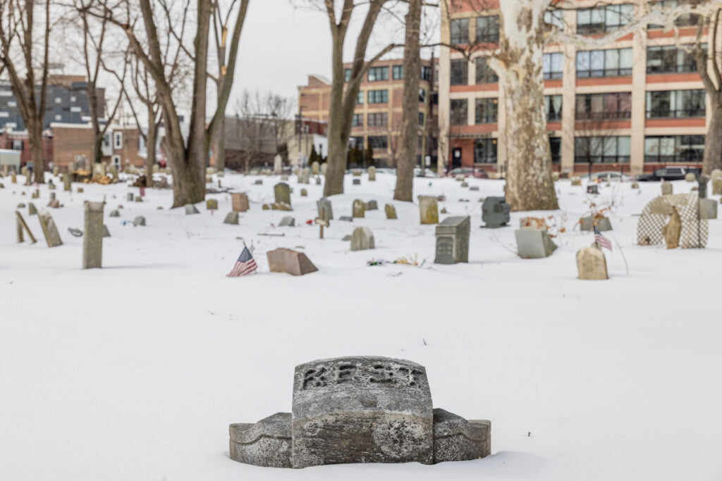 Snow covers Palmer Cemetery in Fishtown