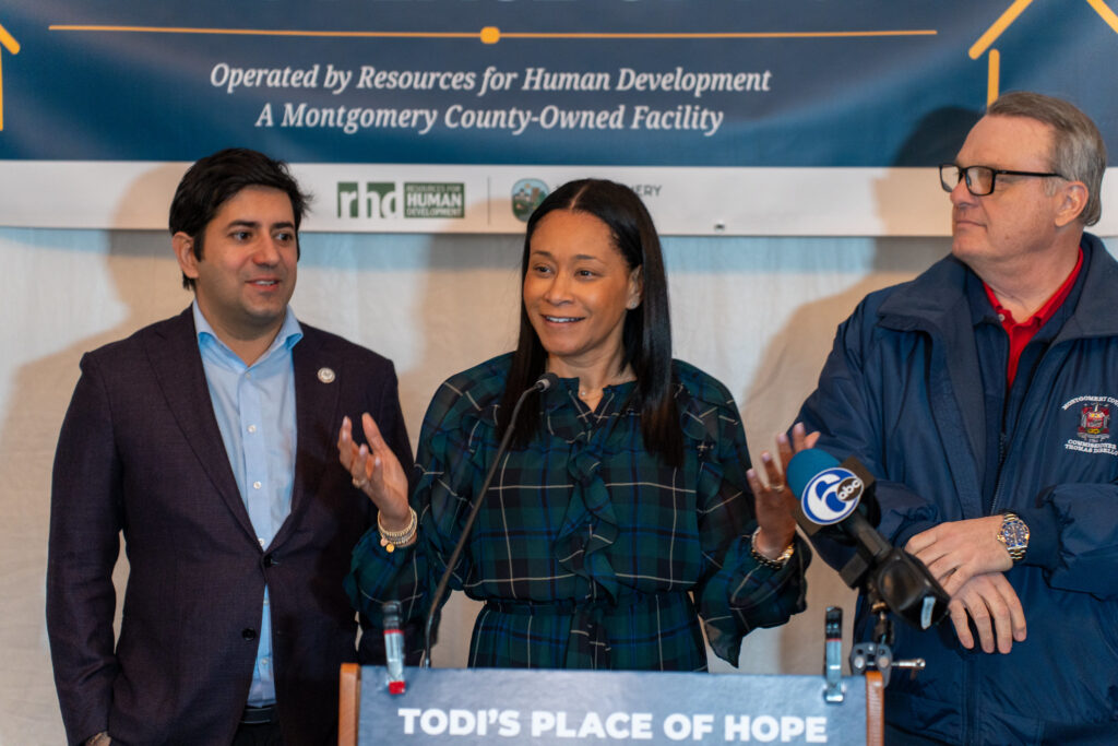 55107239020_4f018a8463_k From left to right: Montgomery County Commissioners Neil Makhija, Jamila Winder and Tom DiBello at a ribbon cutting ceremony for the opening of the Todi’s Place of Hope homeless shelter.