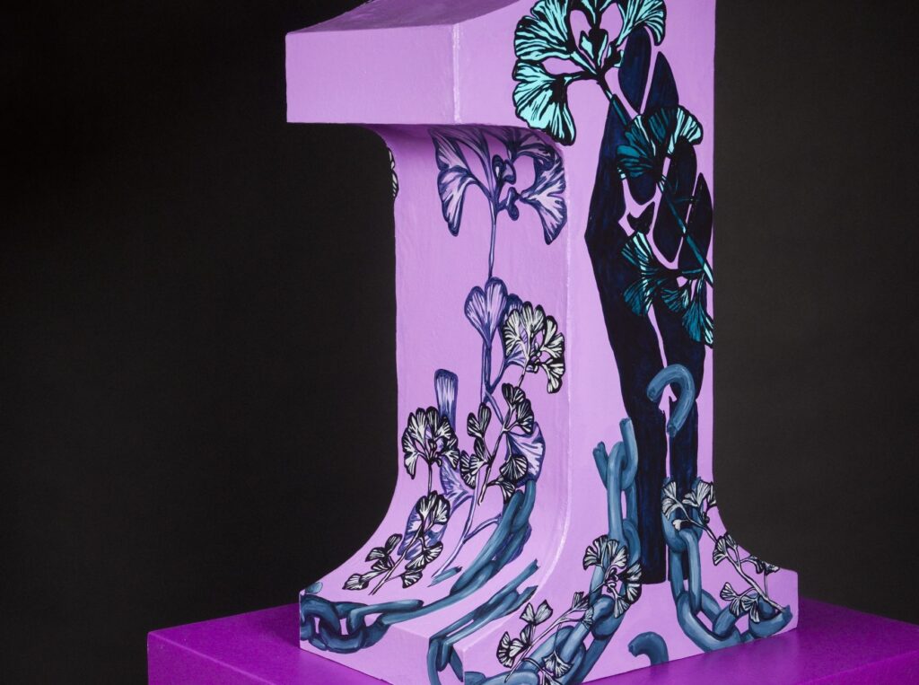 A sculpture, uniquely painted by artist Malachi Floyd